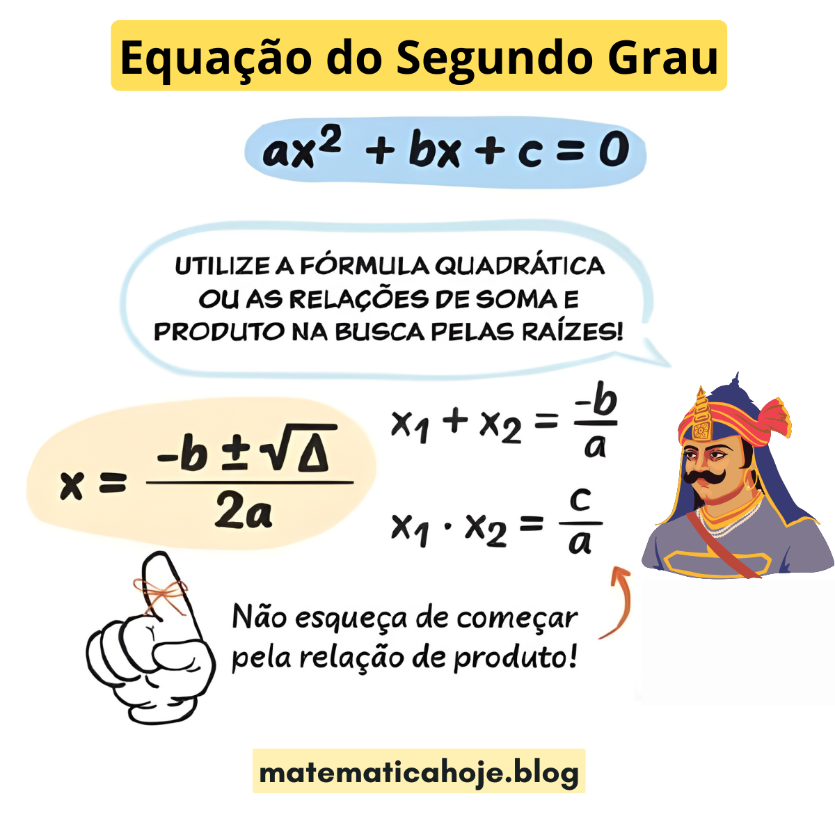 Equação do segundo grau com fórmula quadrática e relações de soma e produto