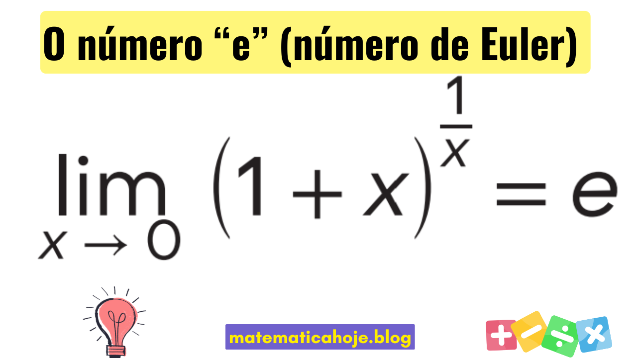 Quadro explicativo: o número e (número de Euler), limites e aplicações.