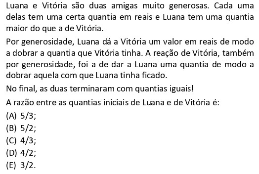Questão de razão e proporção com Luana e Vitória da FGV 2026 Matemática