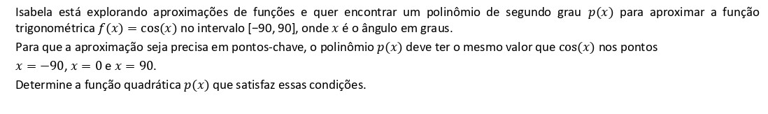 Questão discursiva FGV 2026 sobre função quadrática que aproxima cos(x)