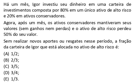 Questão de porcentagem em investimentos da FGV 2026 Matemática