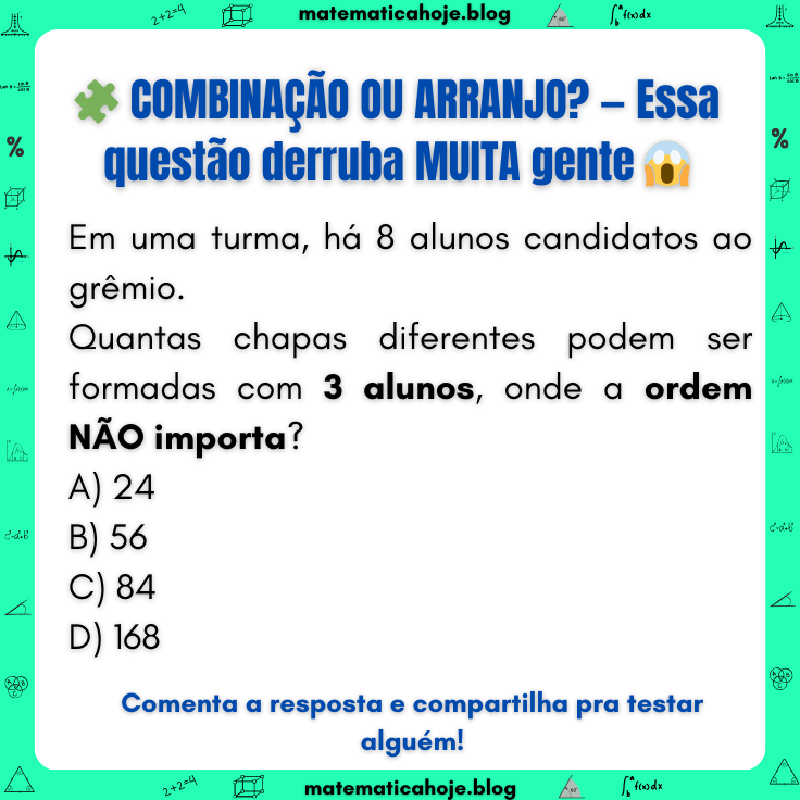 Questão de Análise Combinatória sobre chapas - Matemática Hoje