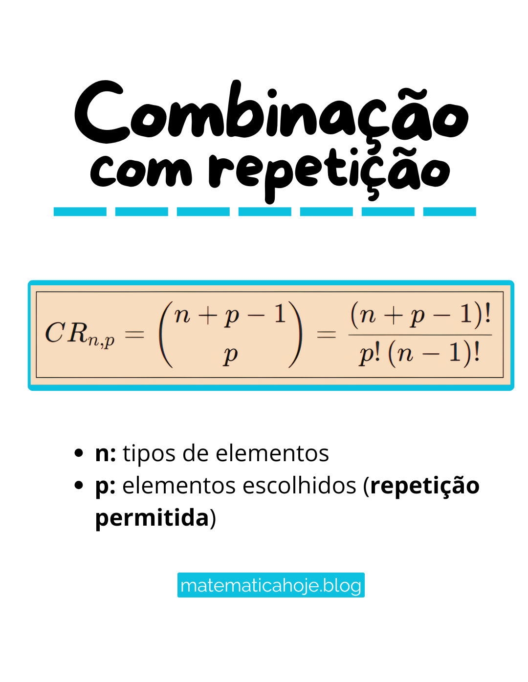 Combinação com repetição - fórmula CR n,p