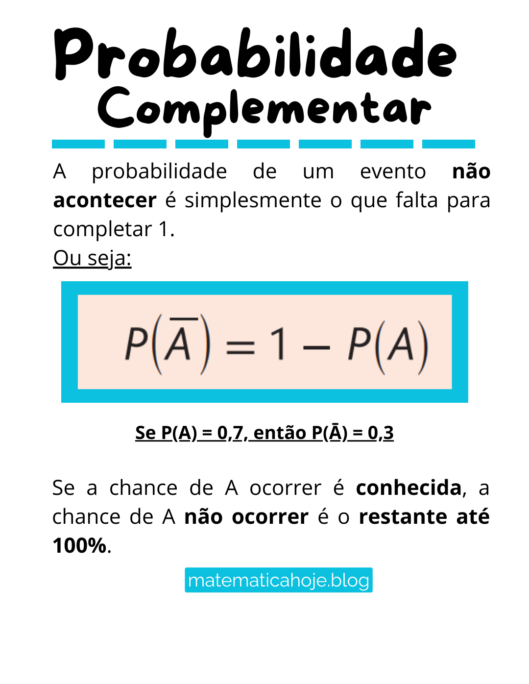 Probabilidade complementar - P(A̅) = 1 − P(A)