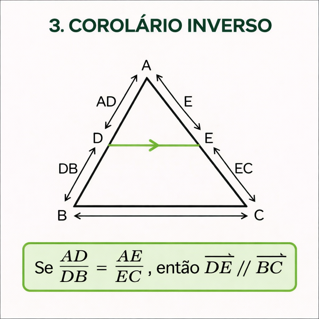 Corolário Inverso de Tales em um triângulo com segmentos proporcionais e reta paralela.