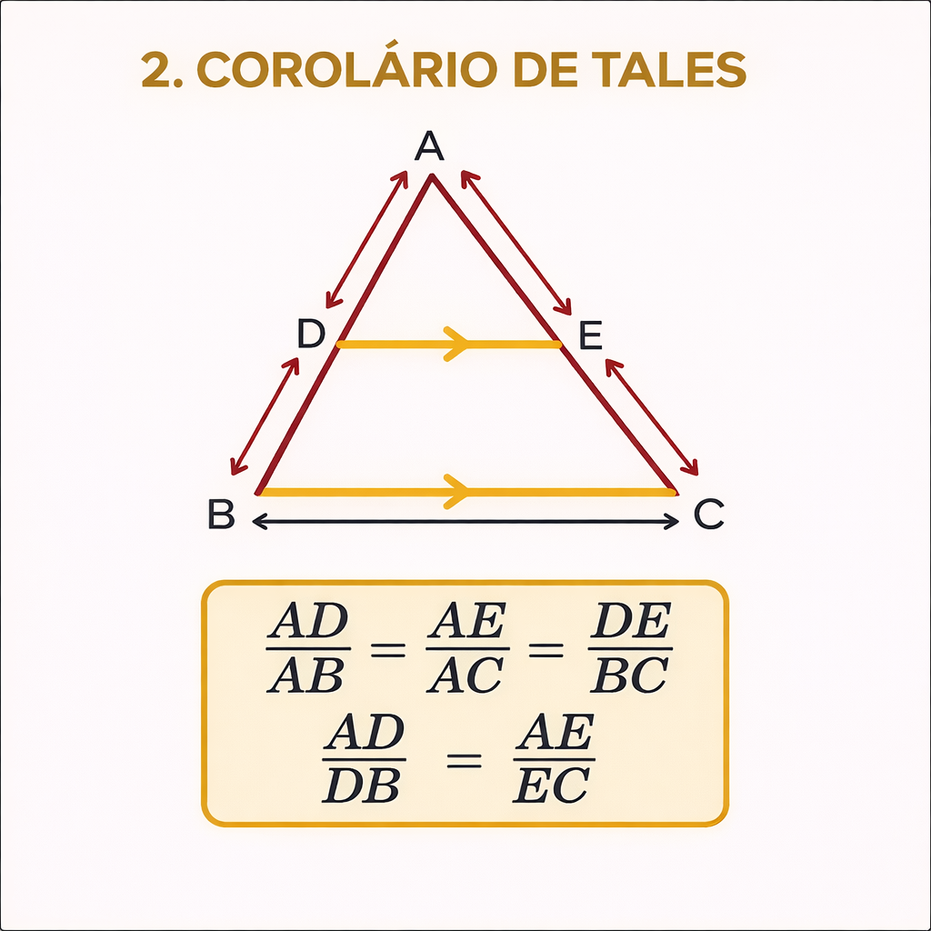 Corolário do Teorema de Tales representado em um triângulo com segmento paralelo.