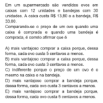 FGV 2025 Matemática: Comparação de Preço Unitário (Caixa e Bandeja de Ovos)
