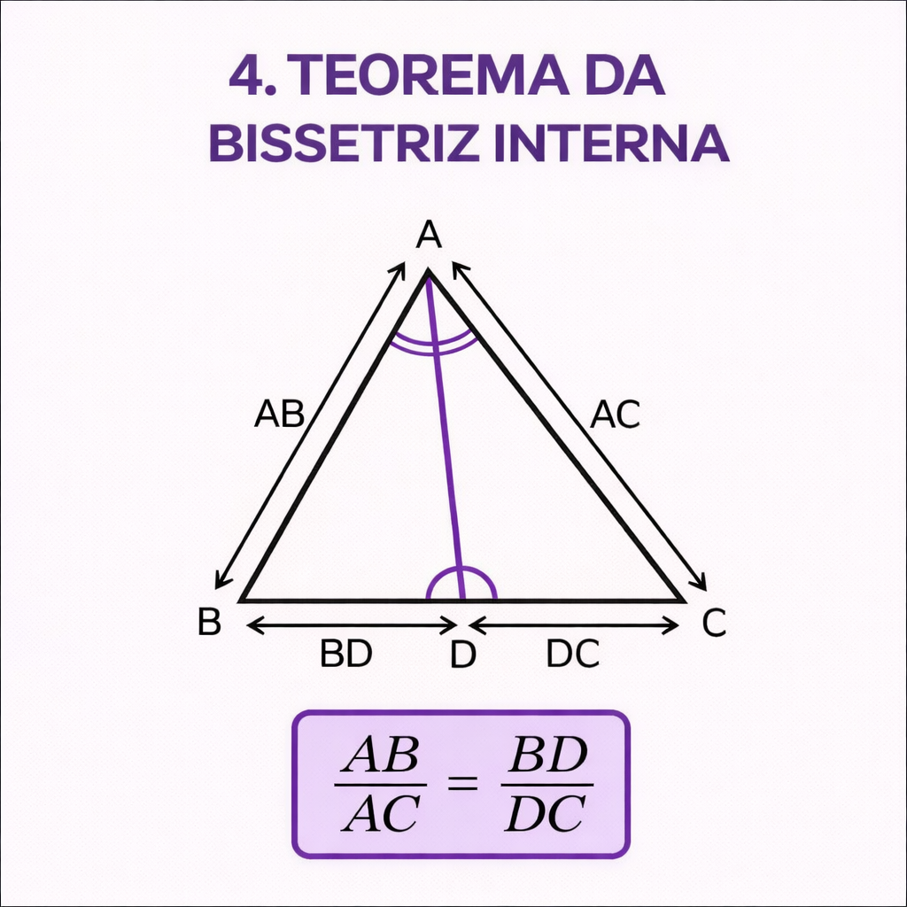 Teorema da Bissetriz Interna em um triângulo com bissetriz saindo do vértice A.
