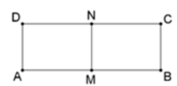 Retângulo ABCD com pontos médios M e N