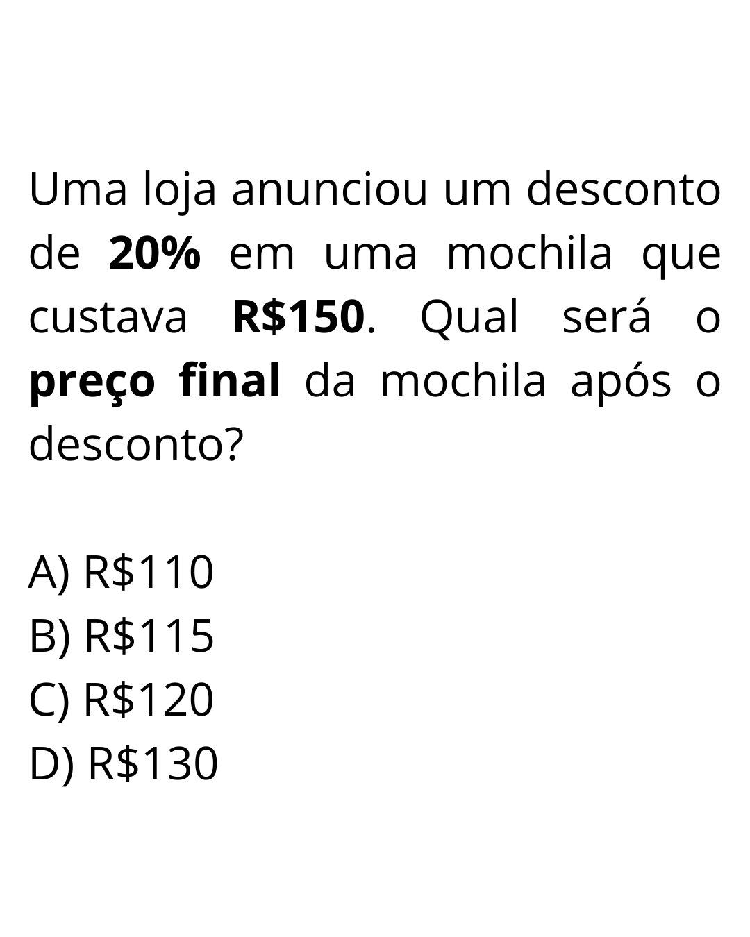 Questão sobre desconto de 20%