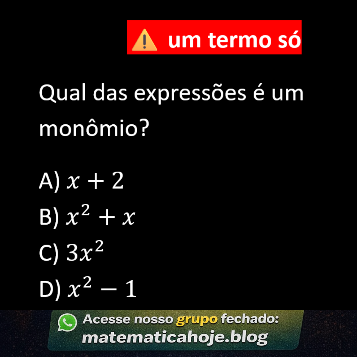 Questão sobre monômio