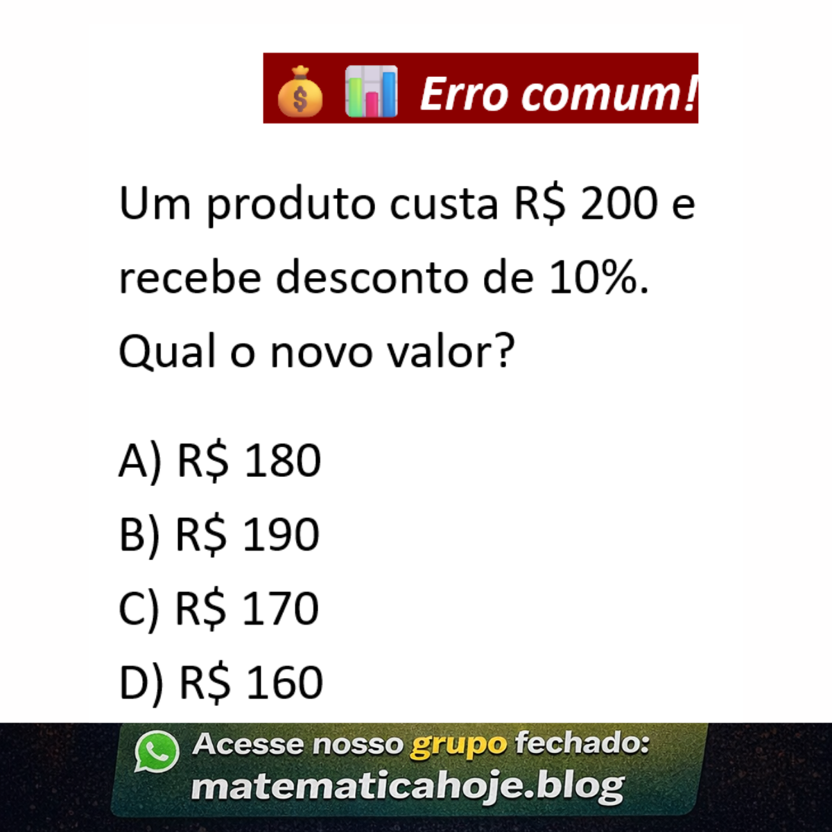 Questão de porcentagem com desconto de 10%