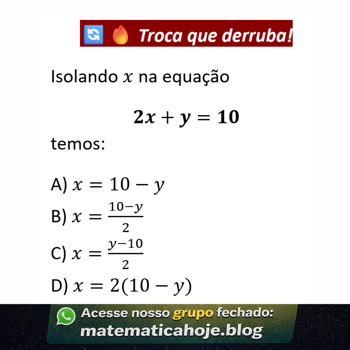 Questão sobre isolar variável em equação