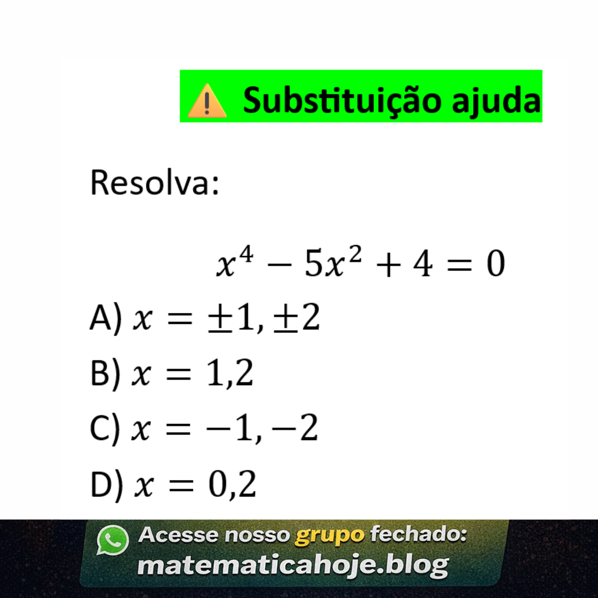 Questão sobre equação do quarto grau