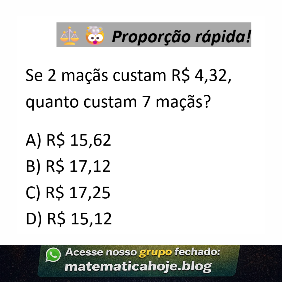 Questão sobre regra de três com maçãs