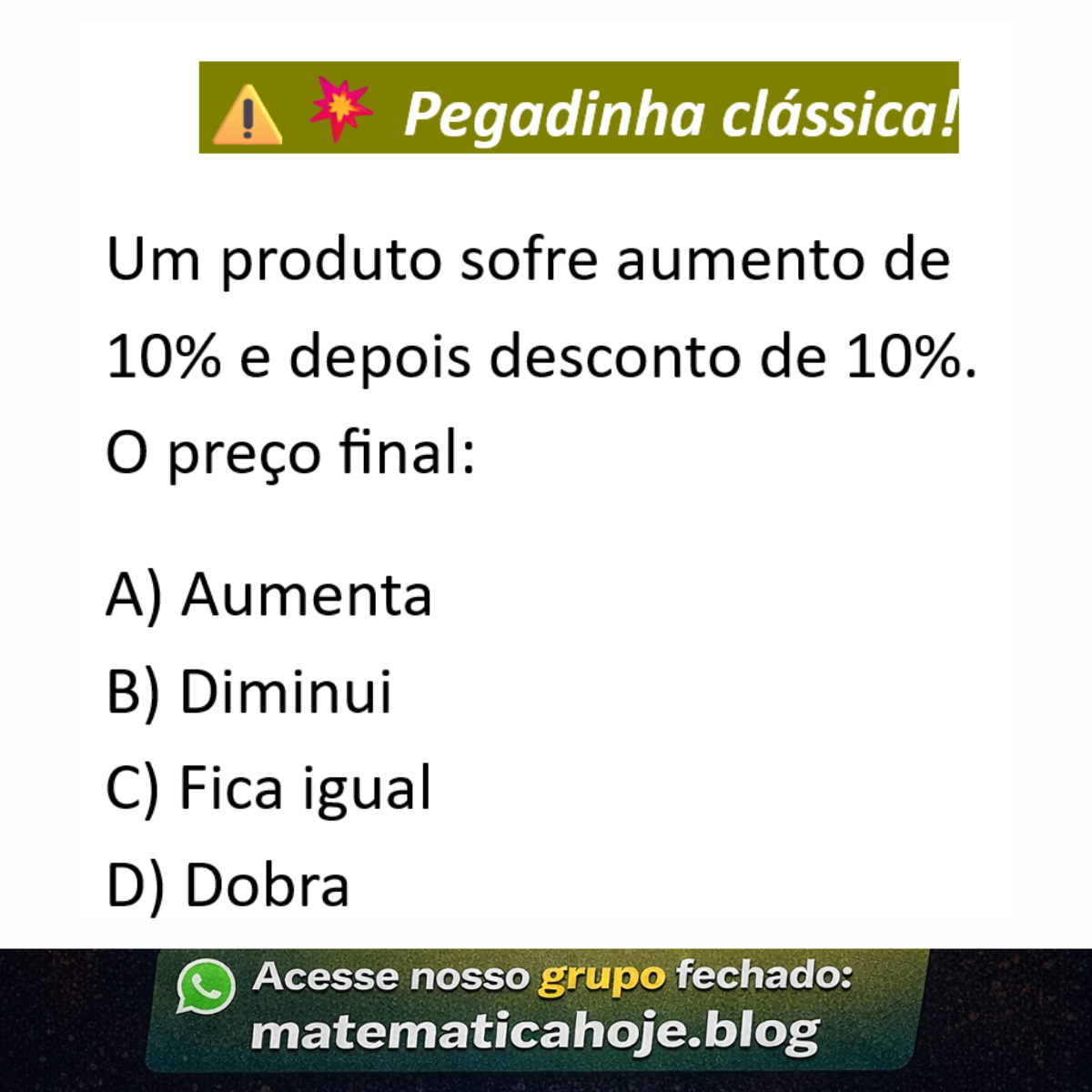 Questão sobre aumento e desconto percentual