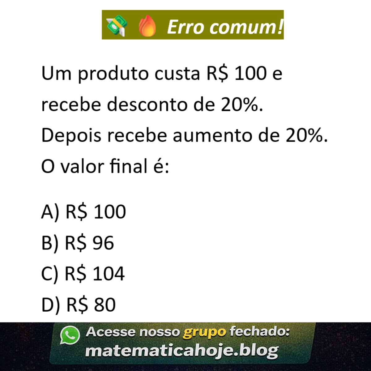Questão sobre desconto e aumento percentual