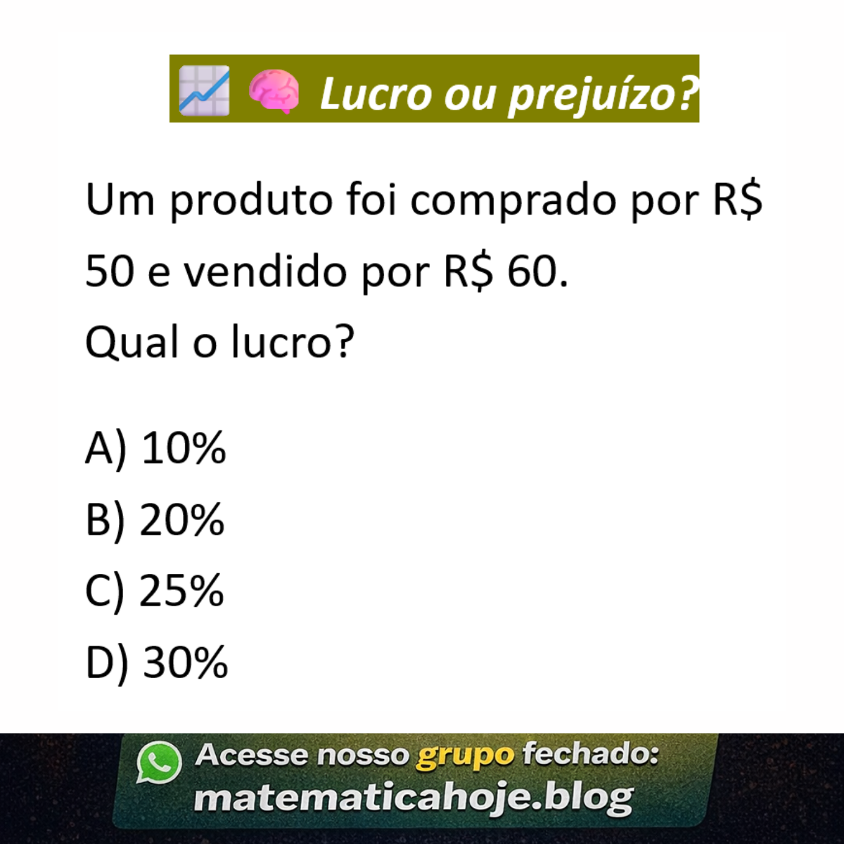 Questão sobre cálculo de lucro percentual