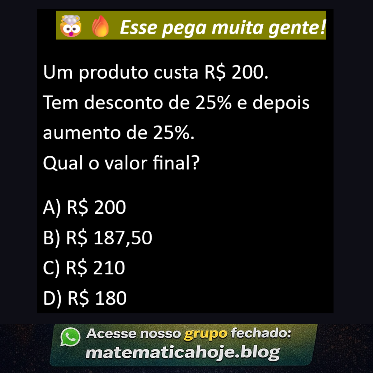 Questão sobre desconto e aumento de 25 por cento