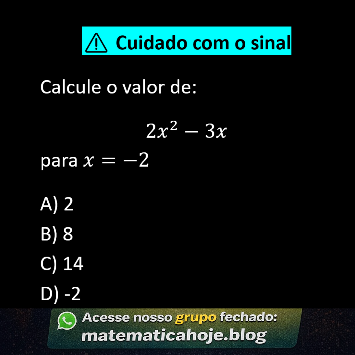 Valor numérico com número negativo