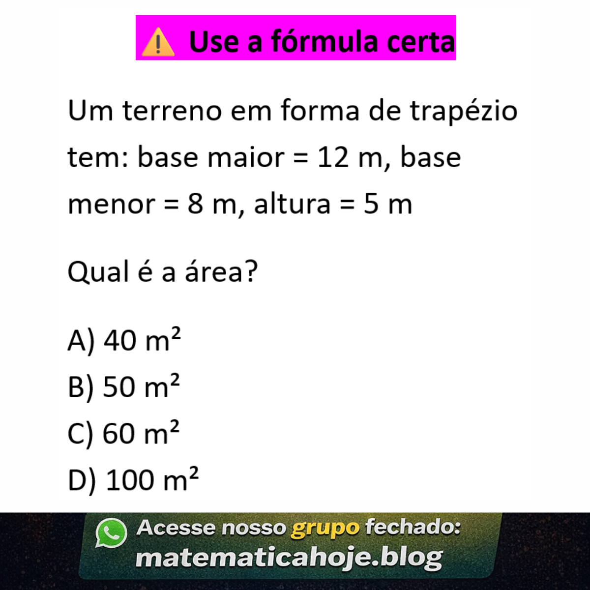 Questão sobre área do trapézio