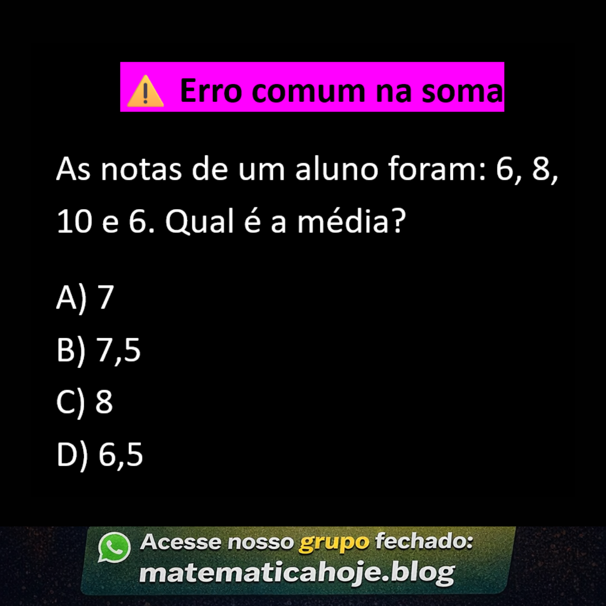 Questão sobre média aritmética