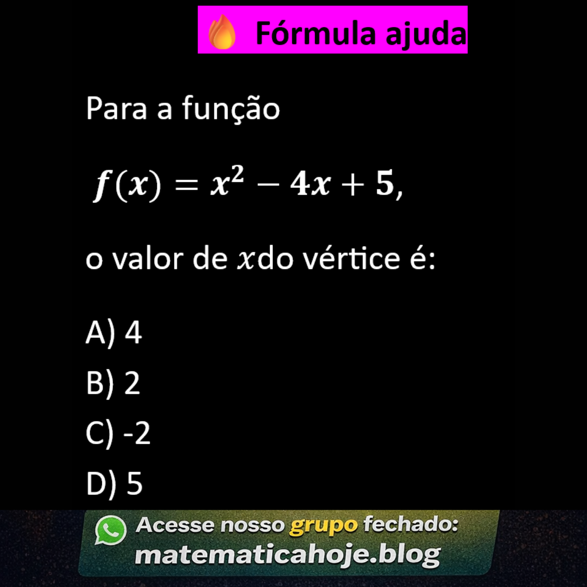 Questão sobre vértice da função quadrática