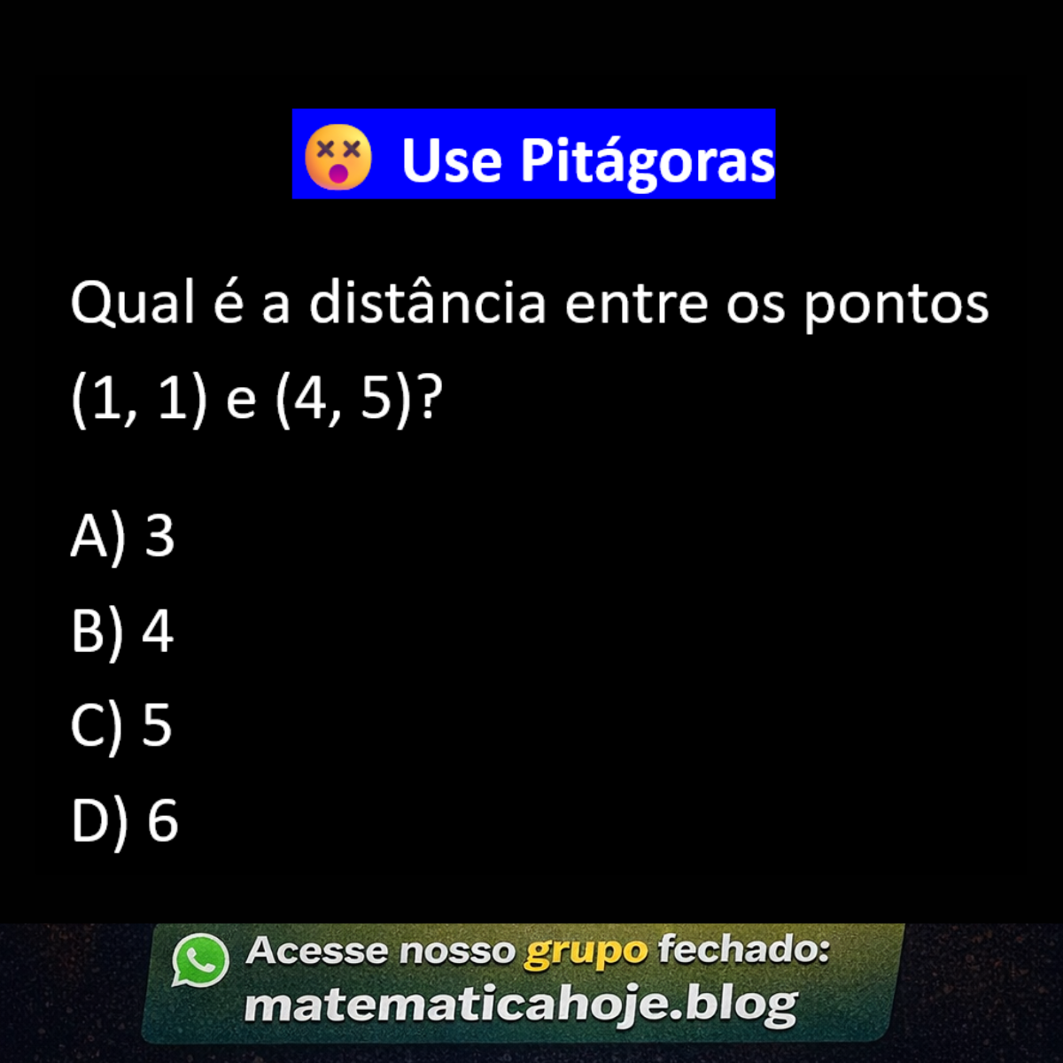 Questão sobre distância entre dois pontos no plano cartesiano