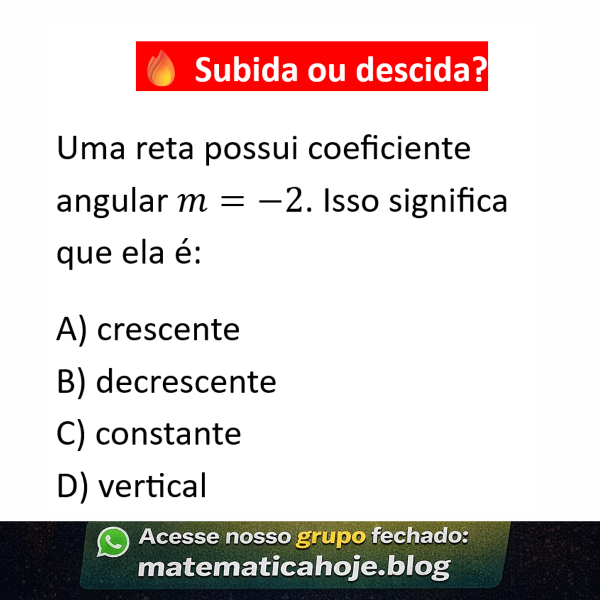 Questão sobre coeficiente angular de uma reta
