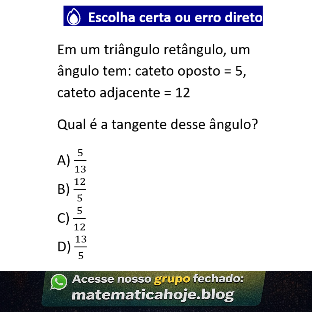Questão sobre tangente em triângulo retângulo