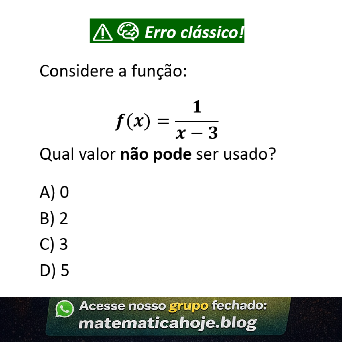 Questão sobre função racional e domínio