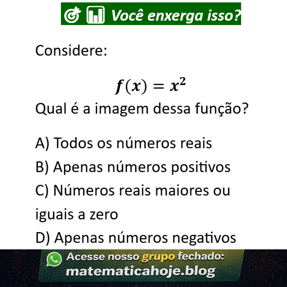 Questão sobre imagem da função quadrática