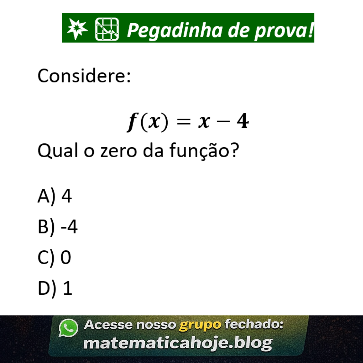 Questão sobre zero da função do primeiro grau