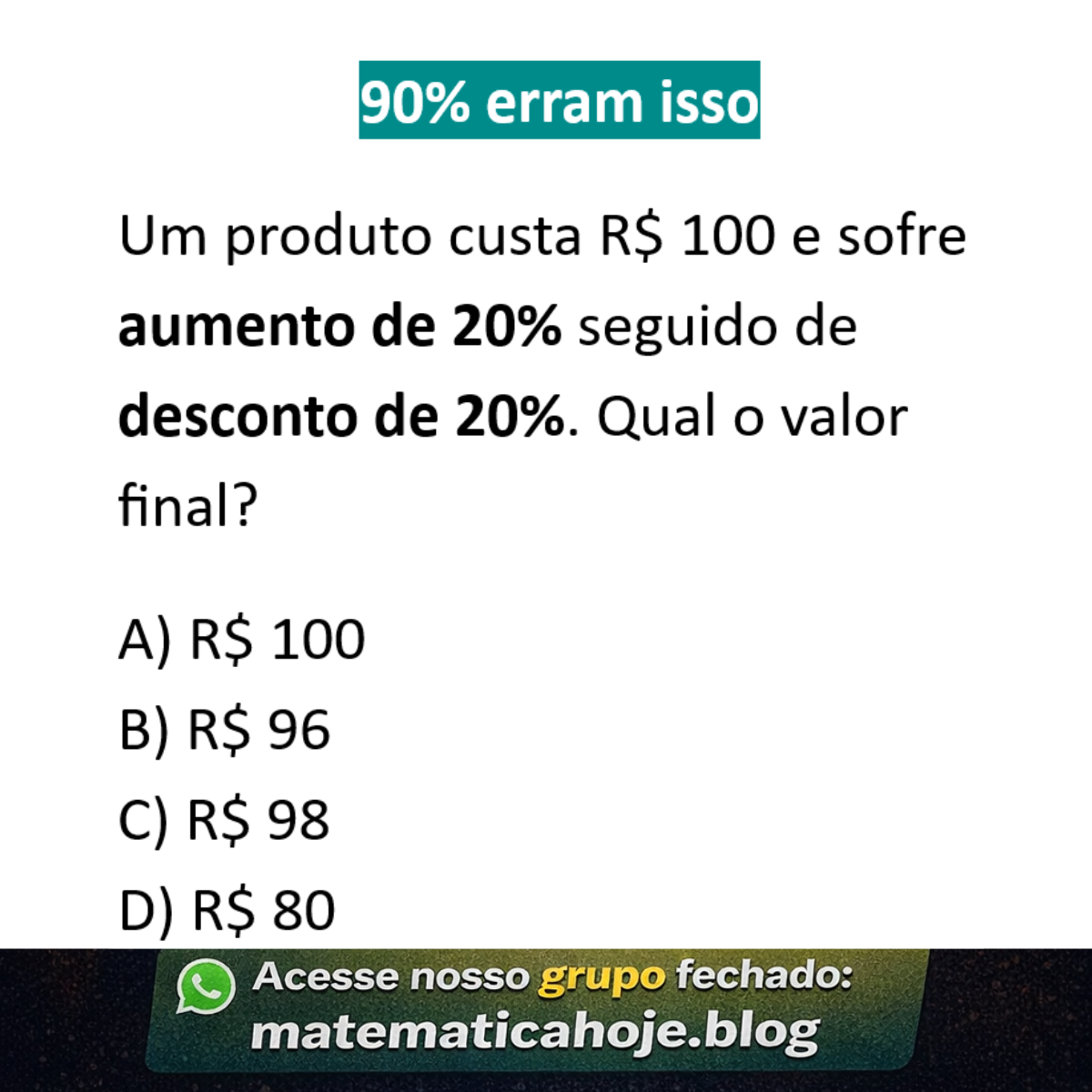 Aumento e desconto de 20 por cento
