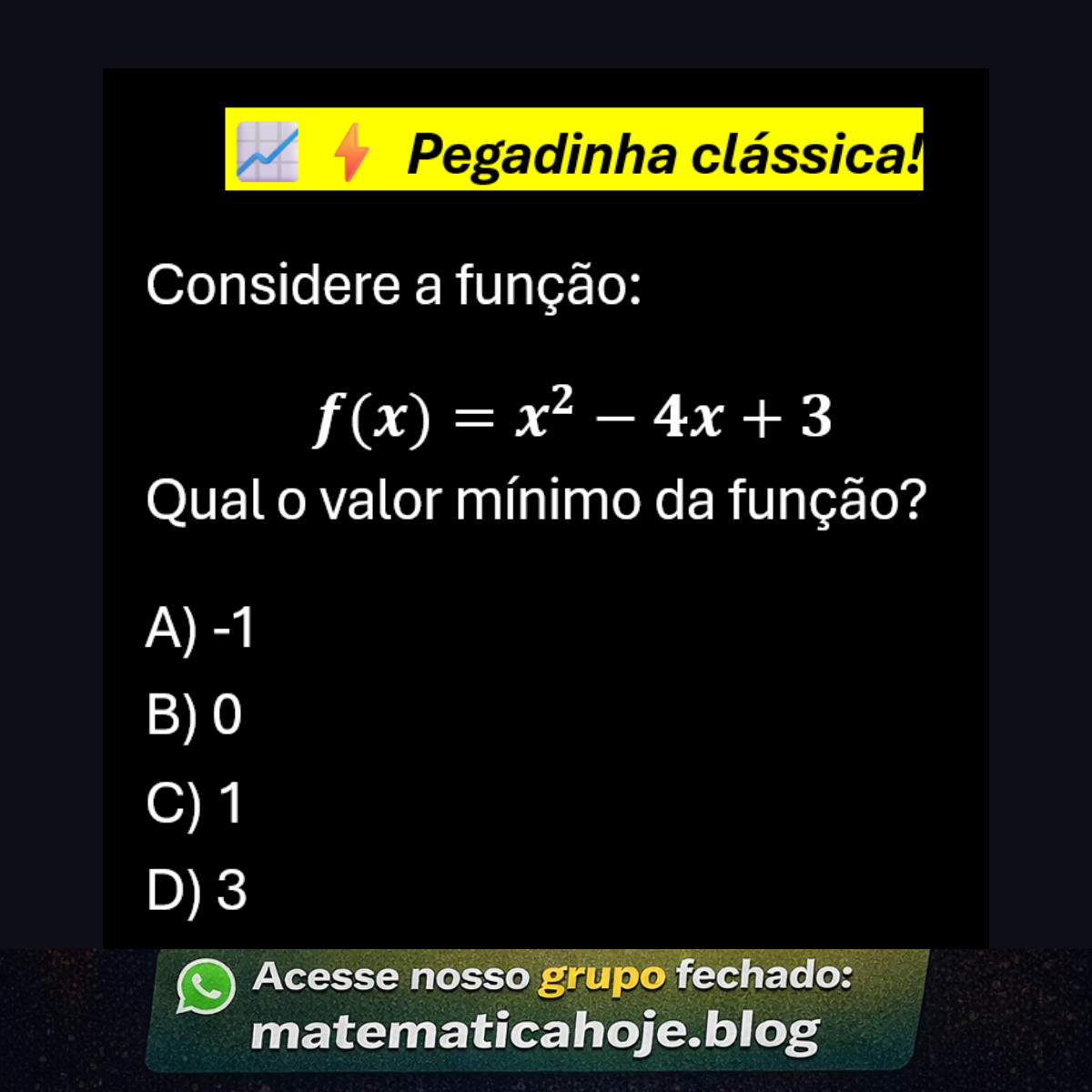 Questão sobre valor mínimo de função quadrática