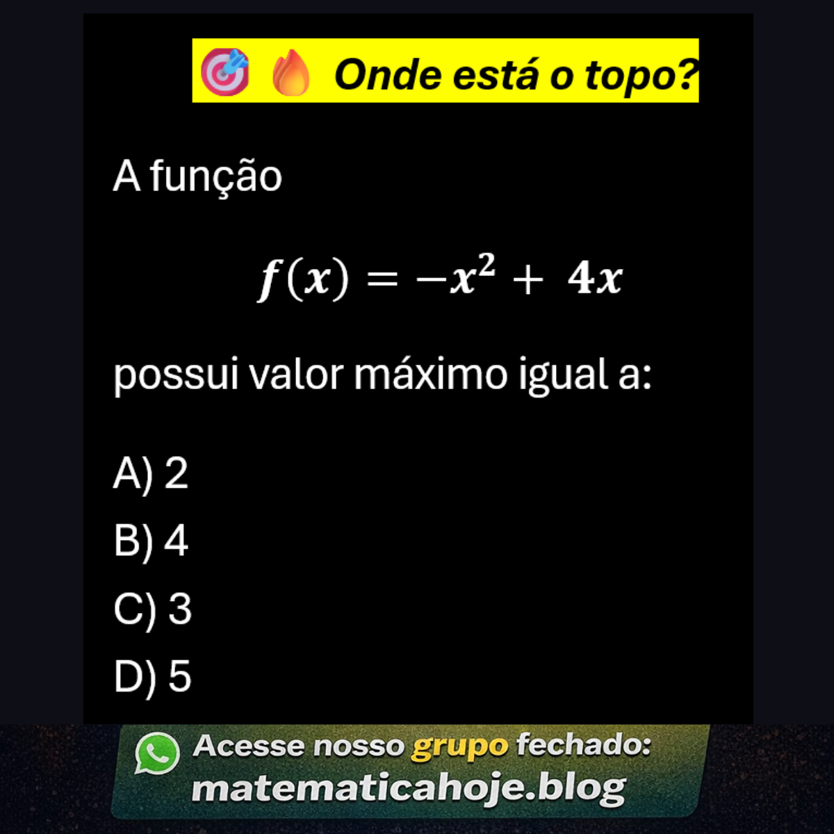 Questão sobre valor máximo de função quadrática