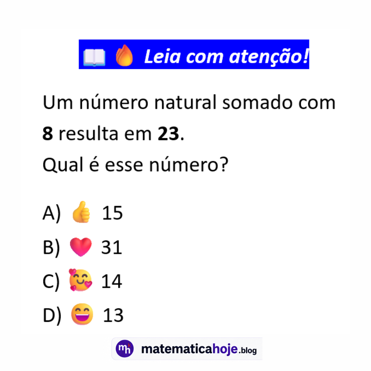 Questão sobre número natural somado com 8