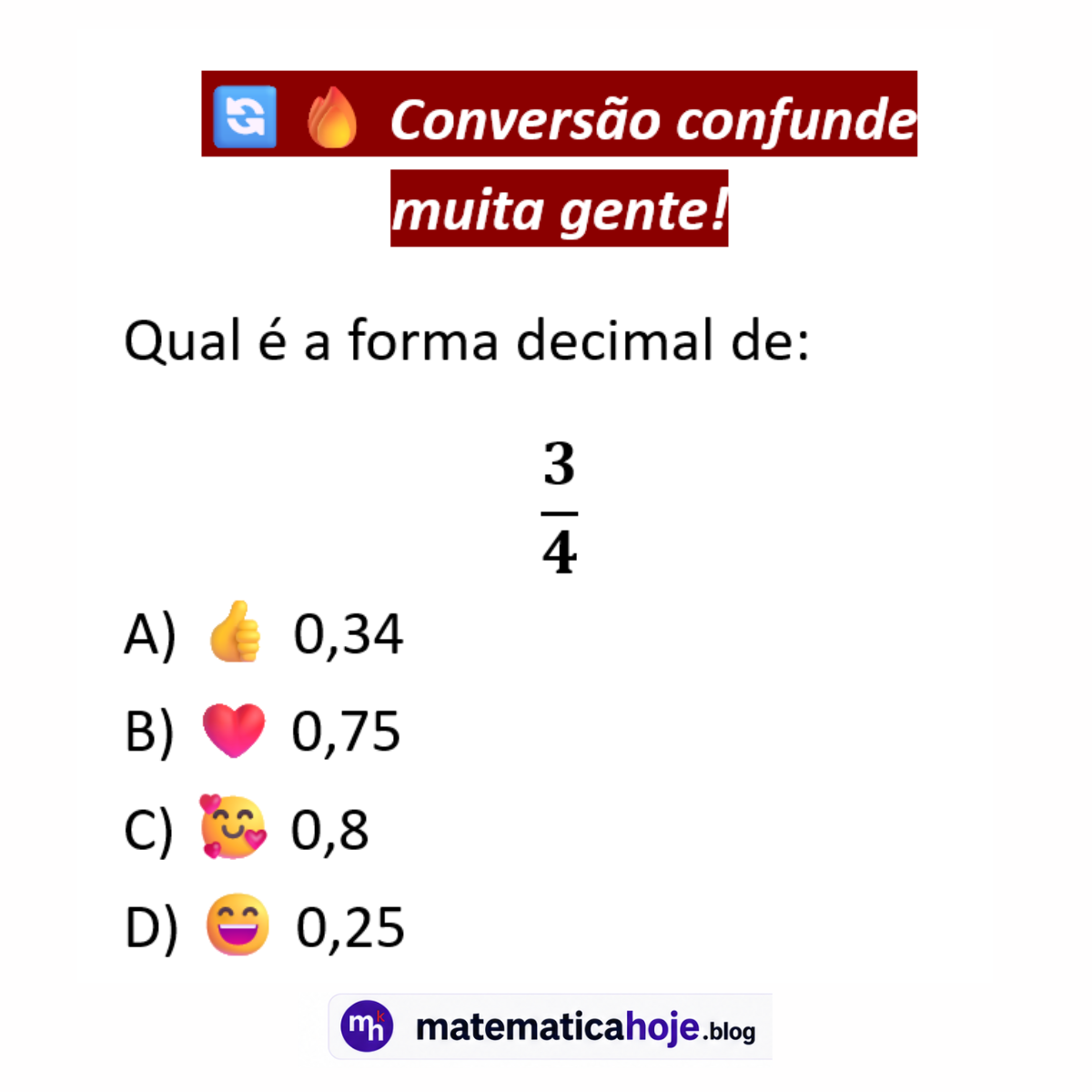 Questão sobre conversão de fração para decimal