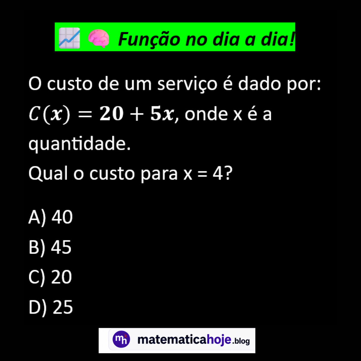 Questão sobre função do primeiro grau