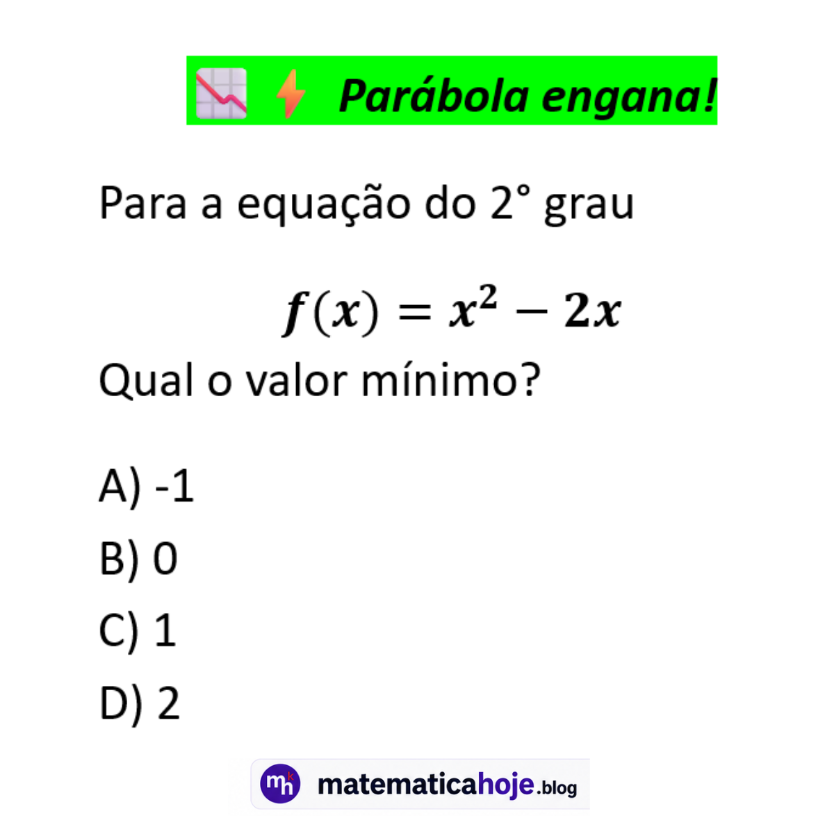 Questão sobre valor mínimo de função quadrática