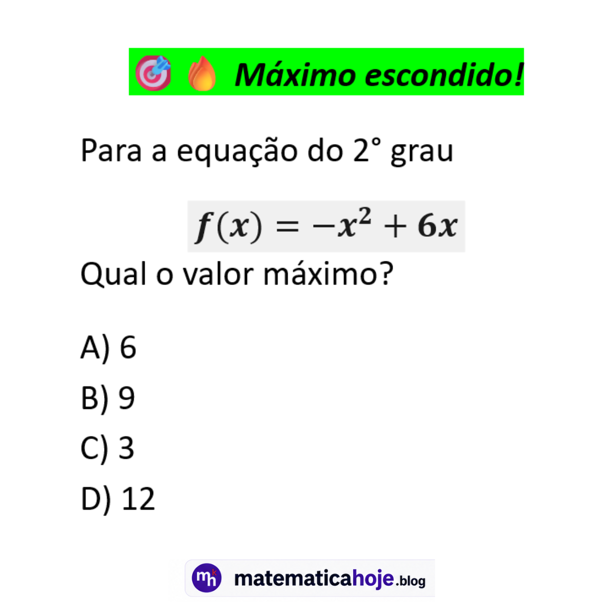 Questão sobre valor máximo de função quadrática