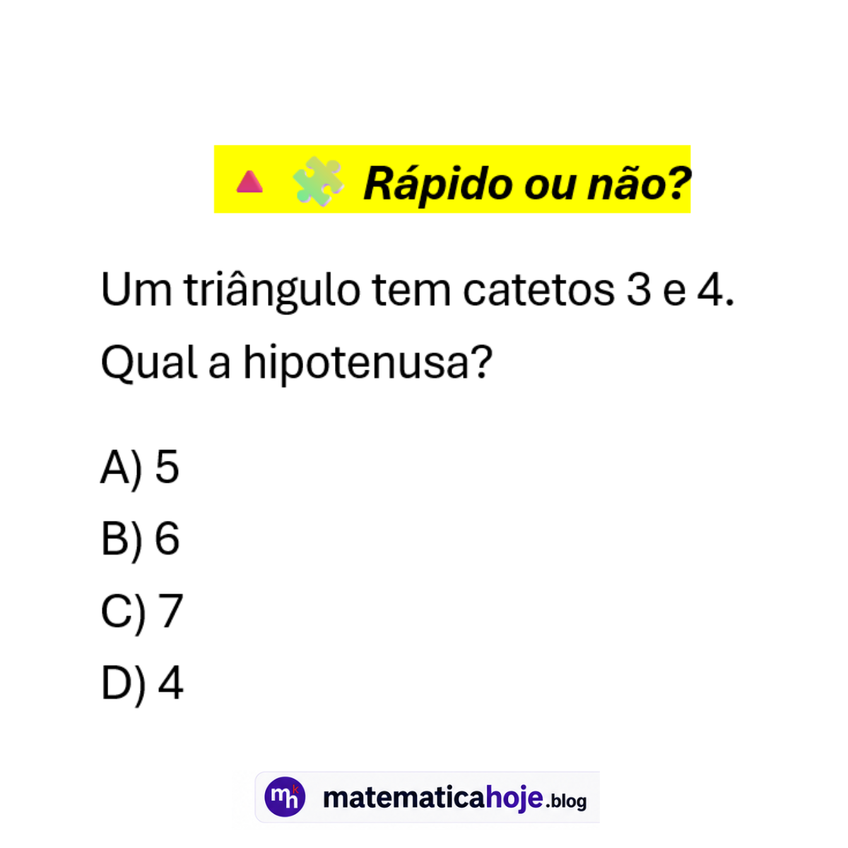 Questão sobre triângulo retângulo 3-4-5