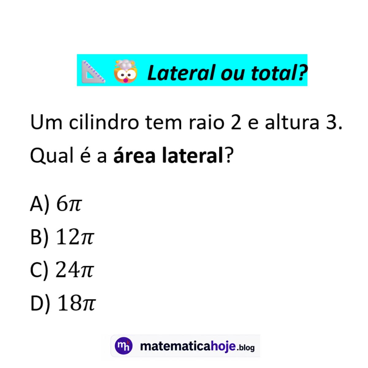 Questão sobre área lateral do cilindro