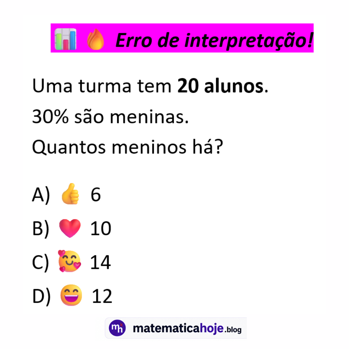 Questão sobre porcentagem de meninas e meninos em uma turma
