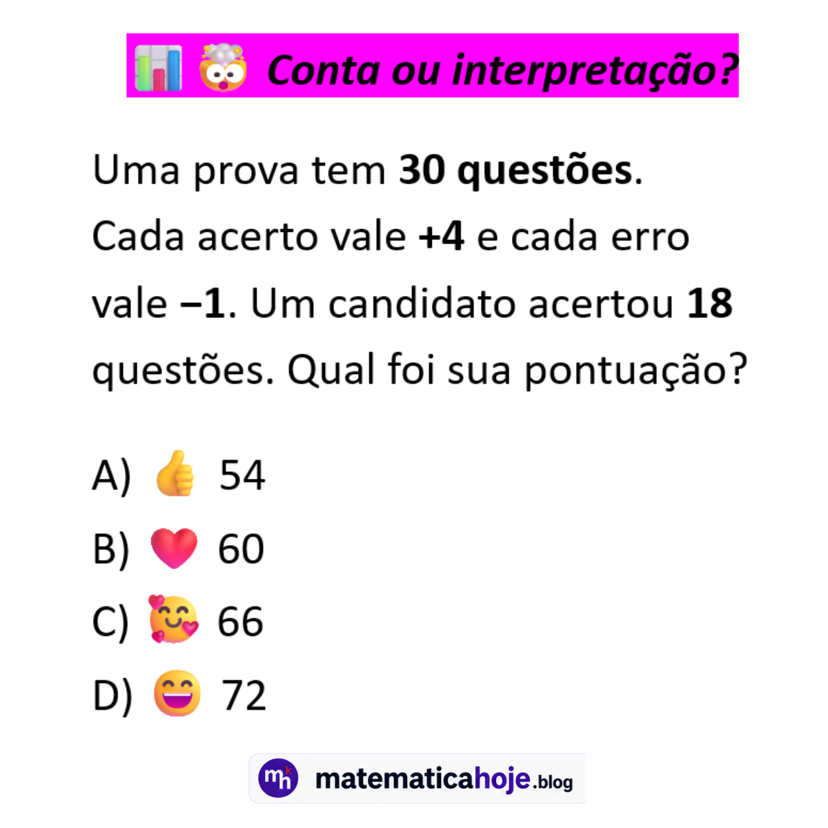 Questão sobre pontuação em prova
