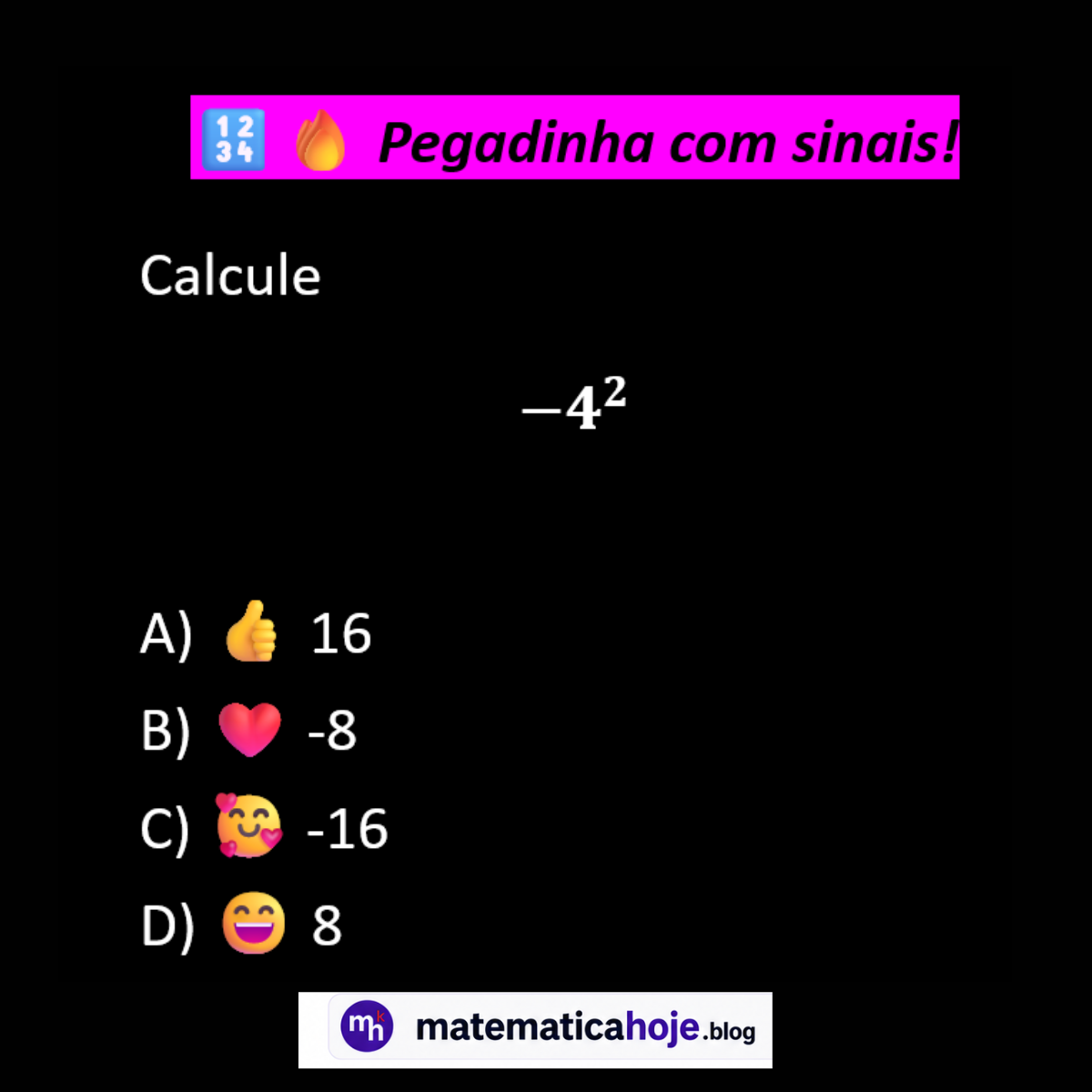 Questão sobre potência com sinal negativo