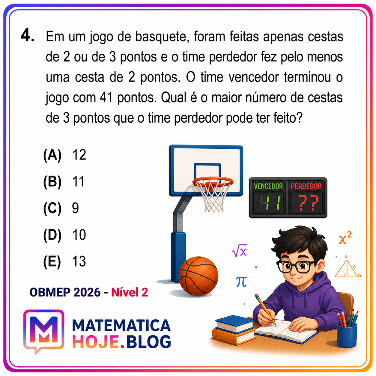 OBMEP 2026 Nível 2 Questão 4 Resolvida