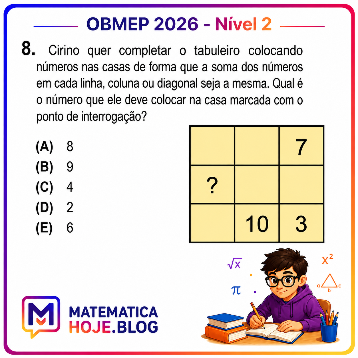 OBMEP 2026 Nível 2 Questão 8 Resolvida