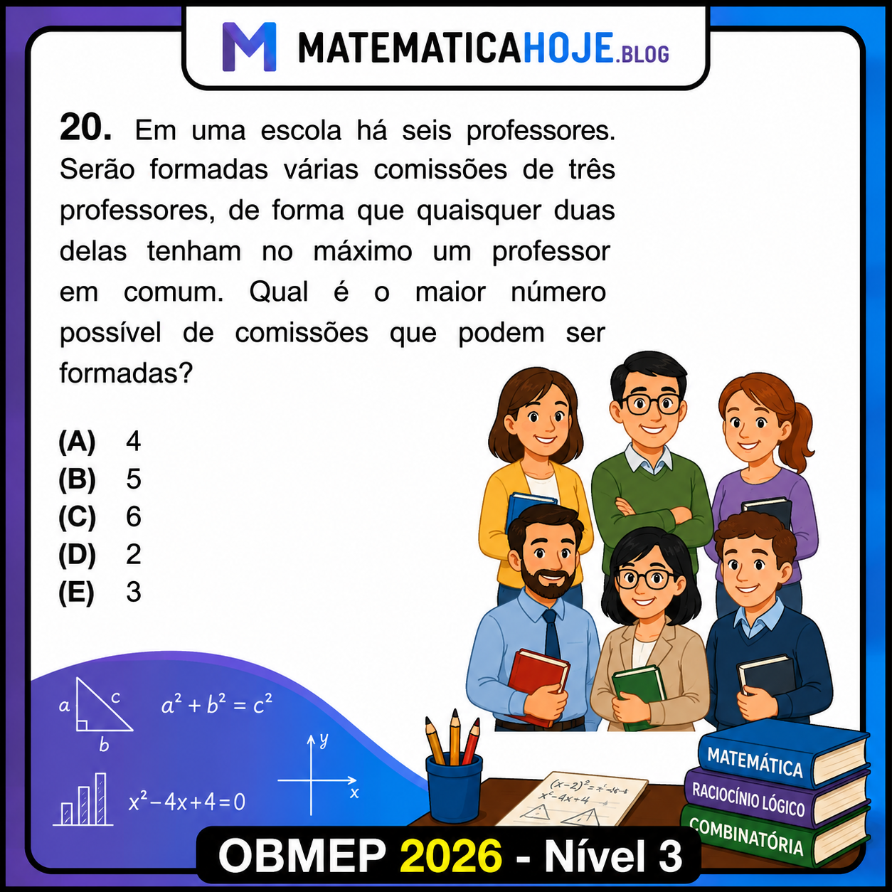 OBMEP 2026 Nível 3 Questão 20 - Formação de comissões de professores