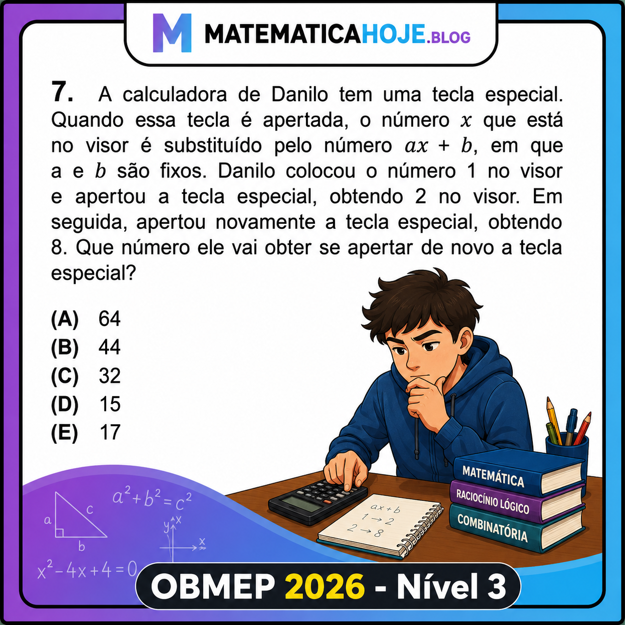 OBMEP 2026 Nível 3 Questão 7 - Calculadora com tecla especial
